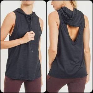 Sleeveless hooded cut out back athleasure top